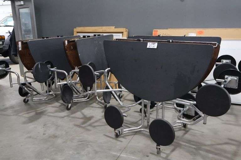 Times 4 - Uniframe 60" round 8 student fold up portable lunch tables