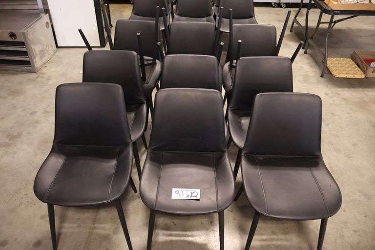 Times 12 - Black metal framed padded black vinyl dining/lounge chairs - supports up to 350# - easy to clean chairs