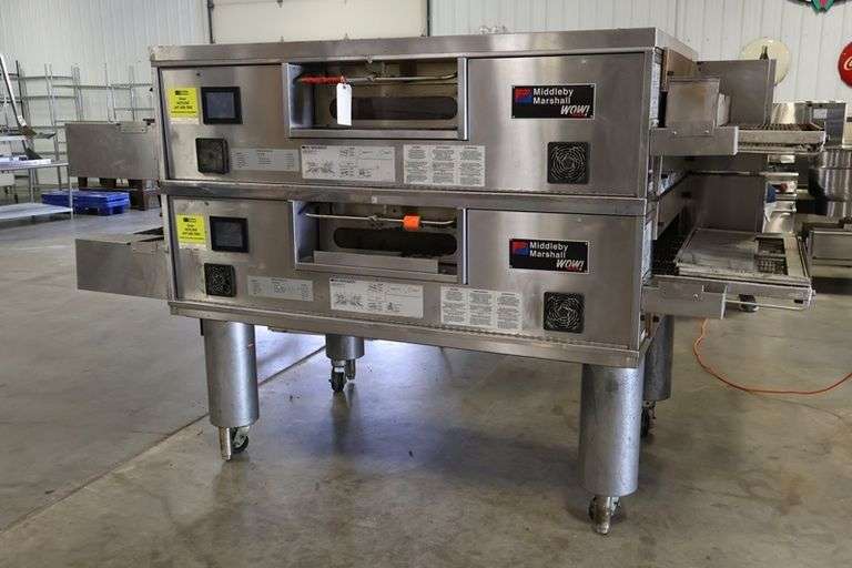 Stack of Middleby Marshall WOW PS670G portable gas conveyor pizza ovens with digital controls & 32" wide conveyors