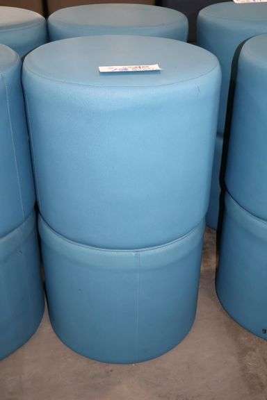 Times 4 - Hon 18" round x 16" tall blue vinyl stools - showing some stains - buyer to view