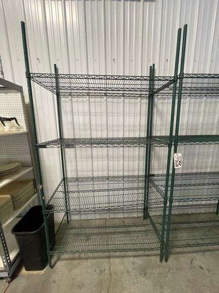 Times 2 - 24" x 48" Green coated wire racks - 86" tall poles