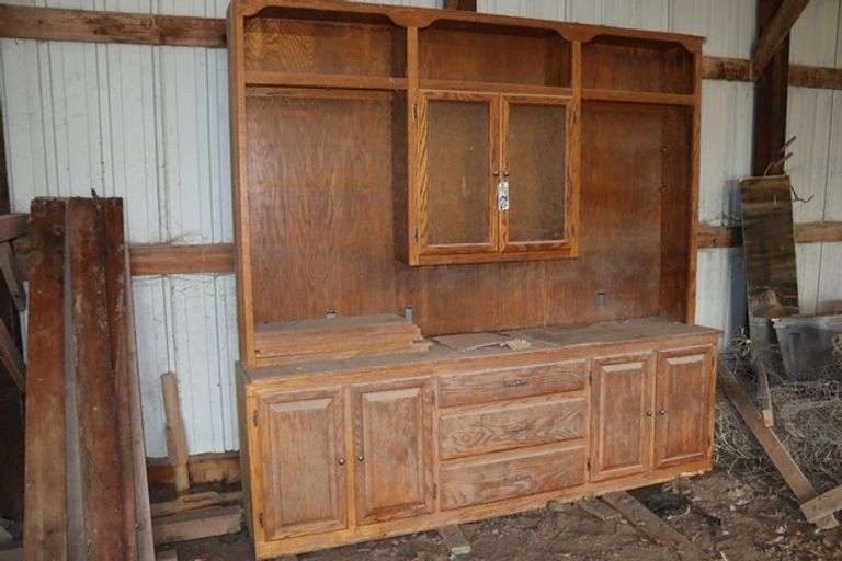 96" x 102" x 20" deep wood wall cabinet - buyer to view
