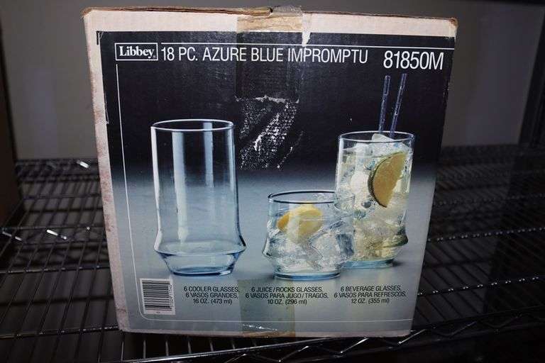 Libbey 18 piece Azure blue impromptu glass set