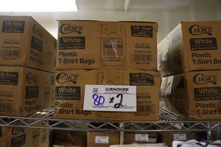 Times 2 - cases of Choice 1/6 size white plastic T-Shirt bags - 11 1/2" x 6" x 21"