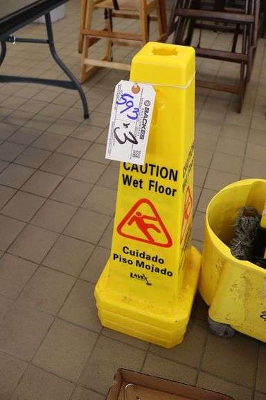All to go - wet floor signs and mop bucket