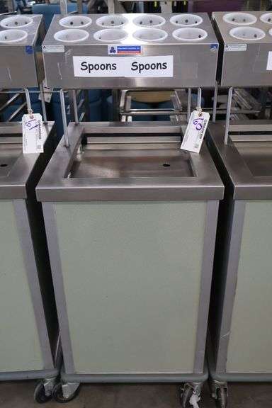 Atlas Metal 20" portable stainless tray cart with silverware dispenser