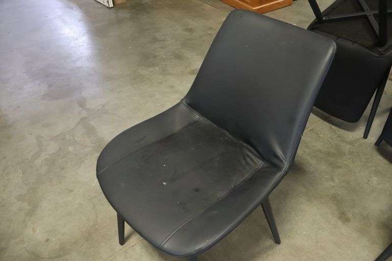Times 7 - Black metal framed padded black vinyl dining/lounge chairs - supports up to 350# - easy to clean chairs