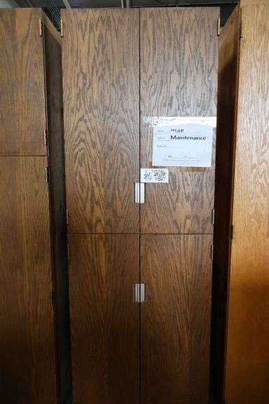 28" wide x 82" tall x 25" deep wood 4 door cabinet