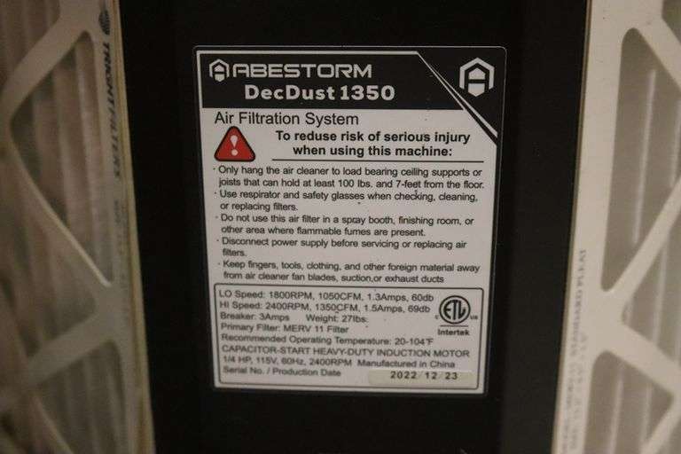Abestorm model DECDUST1350 air filtration unit
