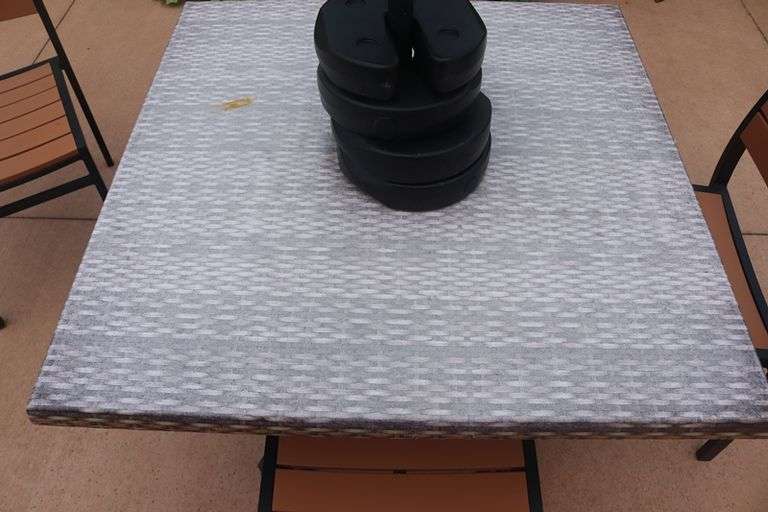 Patio set - 36" x 36" patio table with 4 chairs and umbrella and weights