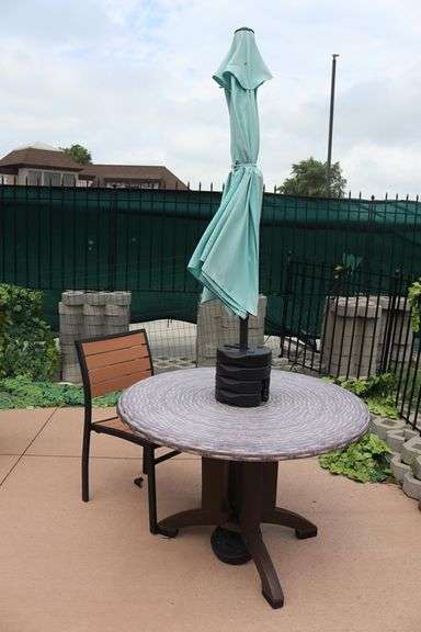 42" round patio table with 1 chairs with umbrella