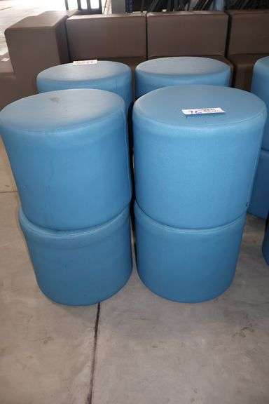 Times 4 - Hon 18" round x 16" tall blue vinyl stools - showing some stains - buyer to view