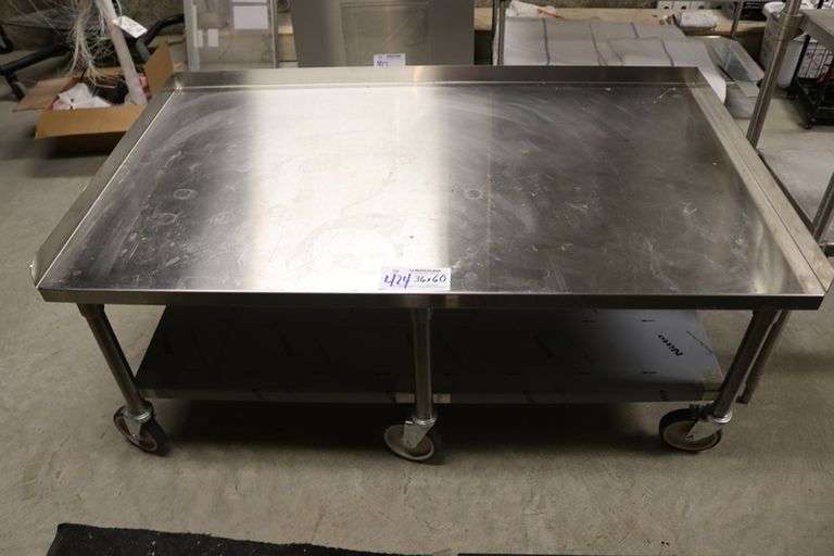 36" x 60" stainless custom made high dollar portable equipment stand - 6 castor base unit - nice