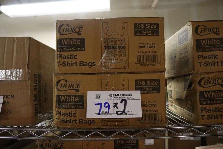Times 2 - cases of Choice 1/6 size white plastic T-Shirt bags - 11 1/2" x 6" x 21"