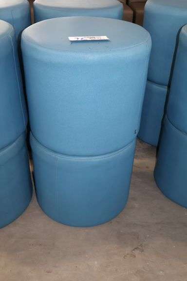 Times 4 - Hon 18" round x 16" tall blue vinyl stools - showing some stains - buyer to view