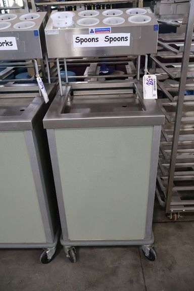 Atlas Metal 20" portable stainless tray cart with silverware dispenser