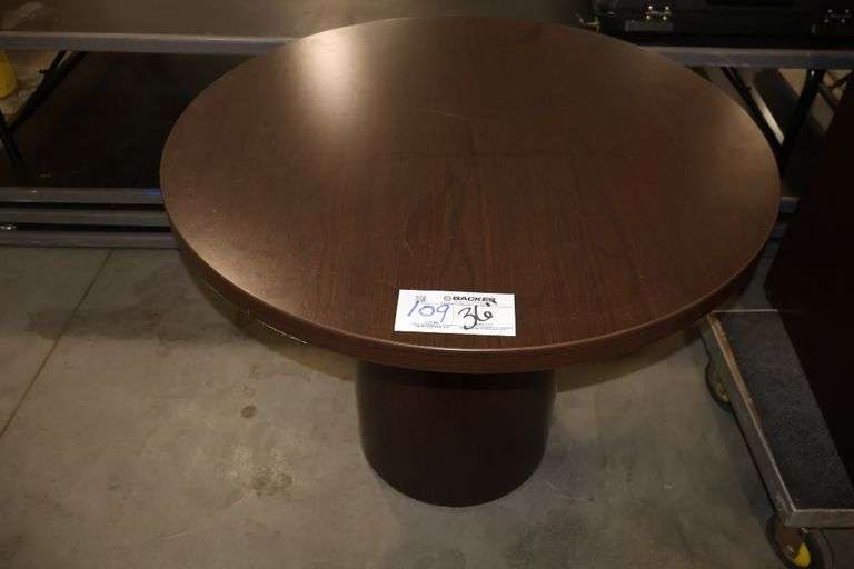 36" round wood laminate office table with heavy duty base