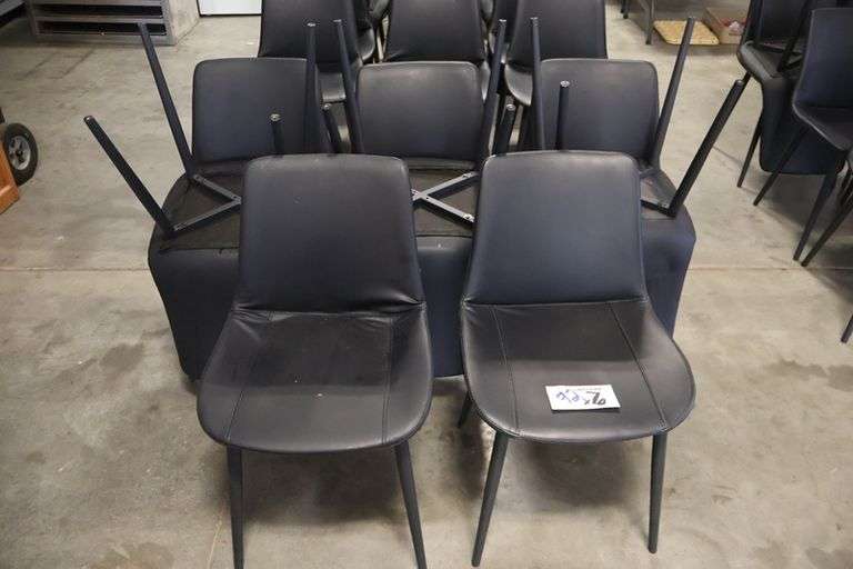 Times 7 - Black metal framed padded black vinyl dining/lounge chairs - supports up to 350# - easy to clean chairs