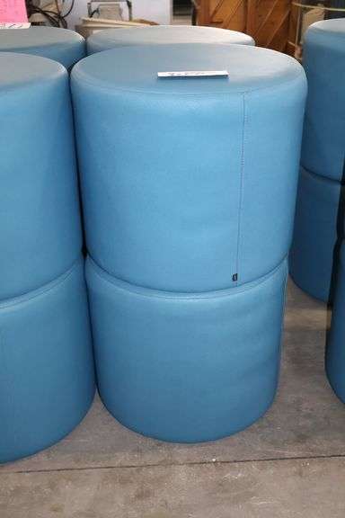Times 4 - Hon 18" round x 16" tall blue vinyl stools - showing some stains - buyer to view