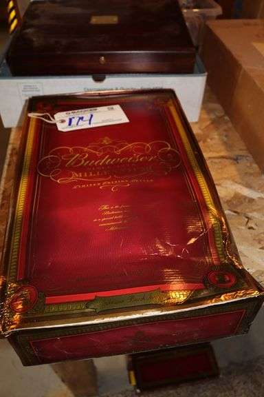 Budweiser millennium bottle & glass set - some damage to boxes