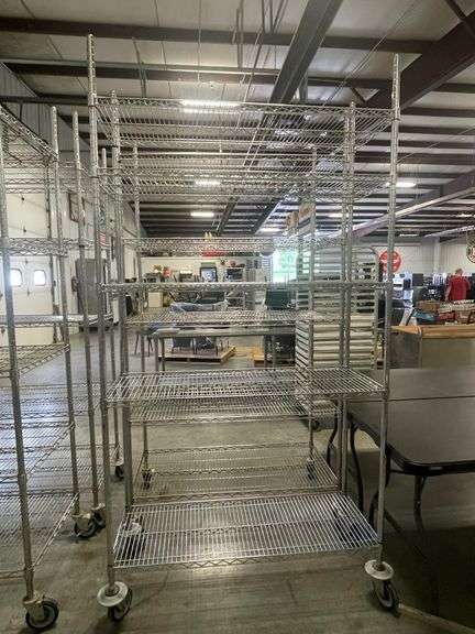 Times 2 - 18" x 48" & 24" x 48" Portable chrome coated wire racks - 86" tall poles