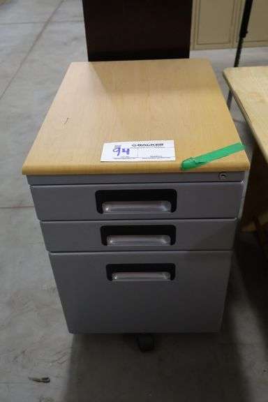 Metal framed 3 drawer portable file cabinet with wood top