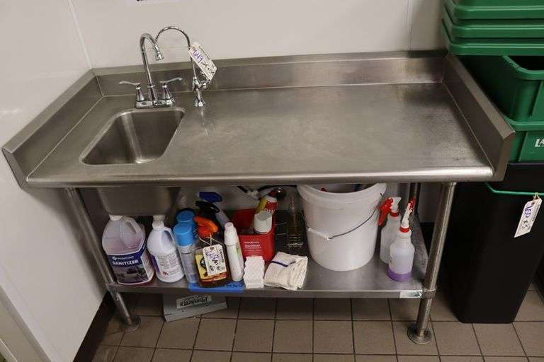 24" x 54" stainless table with 1 bin sink with 3 sided 4" back splash
