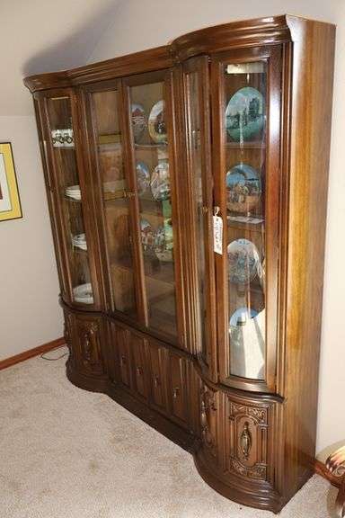 68" x 72" wood decorative 6 door curved glass display hutch - Located upstairs