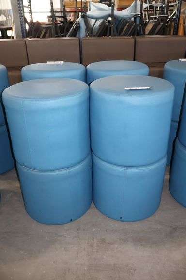 Times 4 - Hon 18" round x 16" tall blue vinyl stools - showing some stains - buyer to view