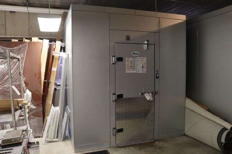 2023 Amerikooler 8' x 8' x 104" tall aluminum and foam walkin freezer with diamond plate floor with ramp - Bohn 2 fan evap - 3 phase compressor - fabulous unit - amazing unit - located in basement