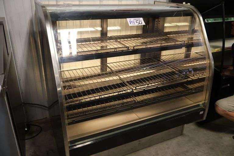 50" Barker curved glass front sliding rear glass door dry pastry case