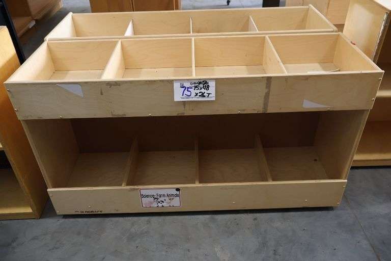 Times 2 - 48" wide x 26" x 15" deep wood 8 bin portable organizer cabinet