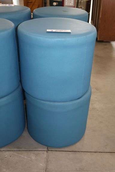 Times 4 - Hon 18" round x 16" tall blue vinyl stools - showing some stains - buyer to view