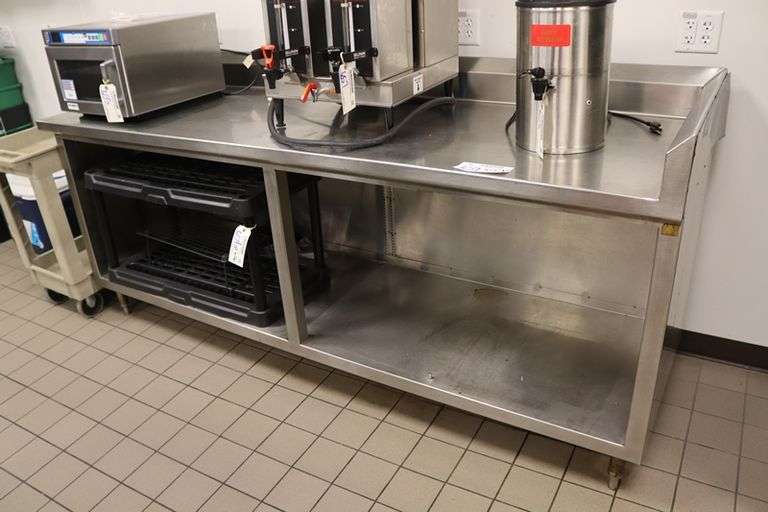 30" x 93" stainless base cabinet with 6" back splash