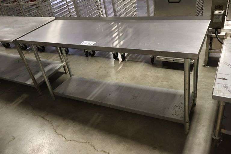 24" x 72" Stainless table with galvanized under shelf & 1" backsplash