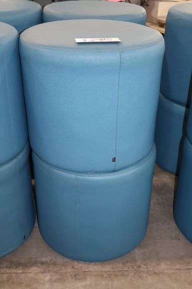 Times 4 - Hon 18" round x 16" tall blue vinyl stools - showing some stains - buyer to view