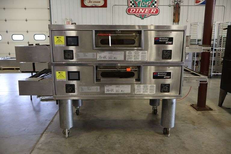 Stack of Middleby Marshall WOW PS670G portable gas conveyor pizza ovens with digital controls & 32" wide conveyors