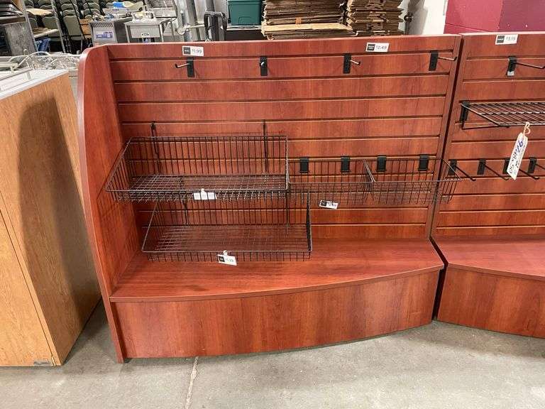 18" x 8 ft Cherry finish slat board point of purchase display - 2) 4 ft sections