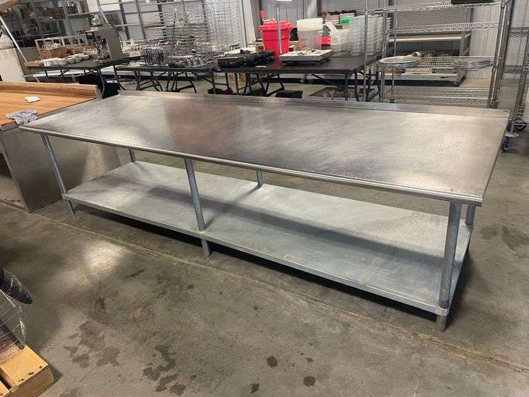 36" x 120" Stainless table with galvanized undershelf & 1" backsplash