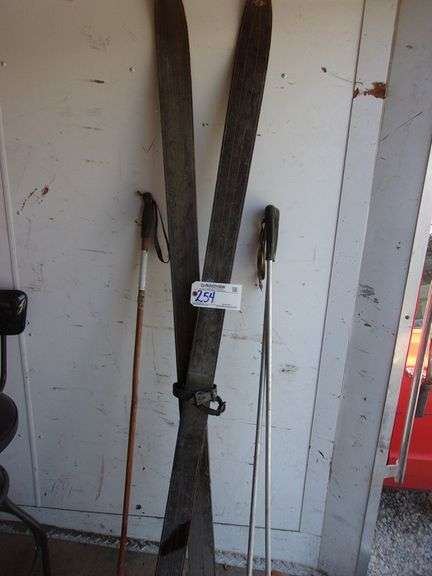 Vintage snow skiis and poles