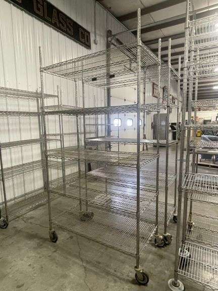 Times 2 - 24" x 48" Portable chrome coated wire racks - 86" tall poles