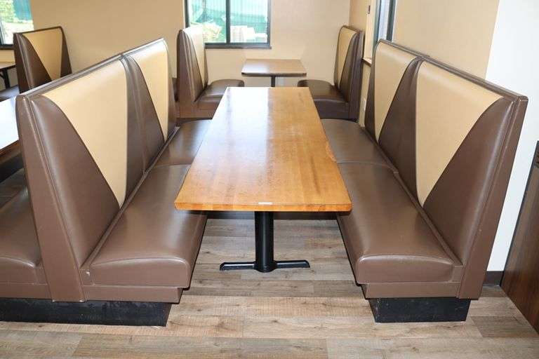 Times 6 - 4 passenger, brown and tan vinyl padded backs and seats booth openings only