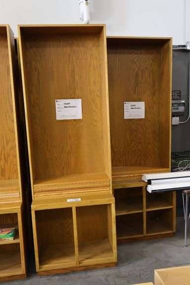 Times 2 - 32" x 96" x 17" deep wood book cases - no shelf pins