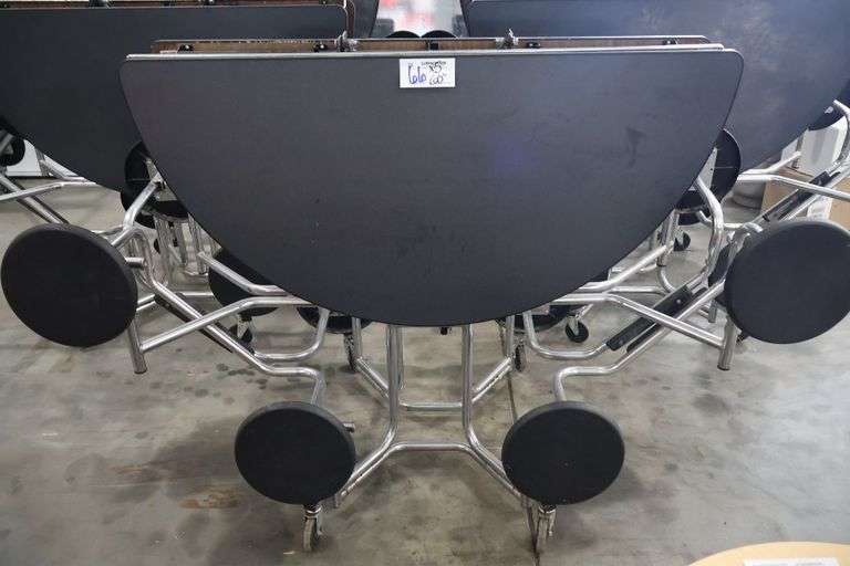 Times 5 - Uniframe 60" round 8 student fold up portable lunch tables