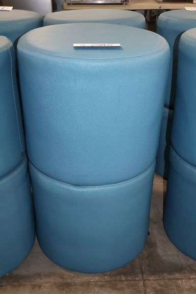 Times 4 - Hon 18" round x 16" tall blue vinyl stools - showing some stains - buyer to view