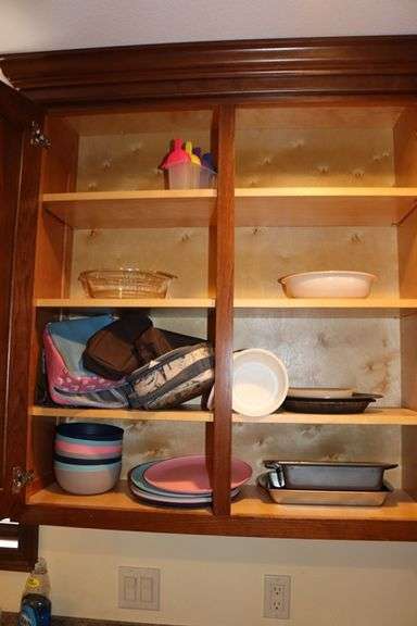 Cabinet to go - Assorted pans, plates, & more