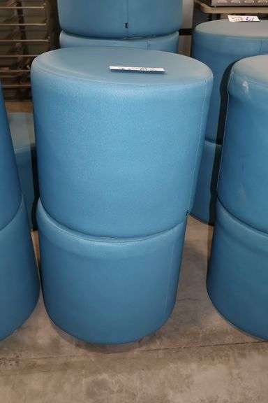 Times 4 - Hon 18" round x 16" tall blue vinyl stools - showing some stains - buyer to view