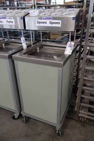 Atlas Metal 20" portable stainless tray cart with silverware dispenser