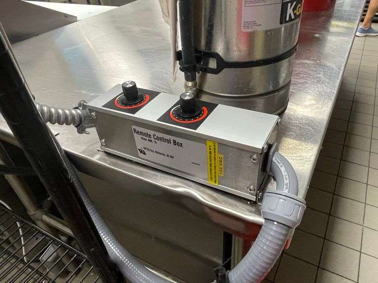 36" x 108' stainless table with open base and double stainless over shelves with 2 Hatco 48" warmers under top shelf - with table top heat controls - nice table