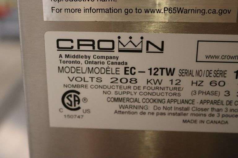 Crown EC-12TW 208 volt - 1 or 3 phase (wired for 3 phase)  tilting kettle with stainless equipment stand